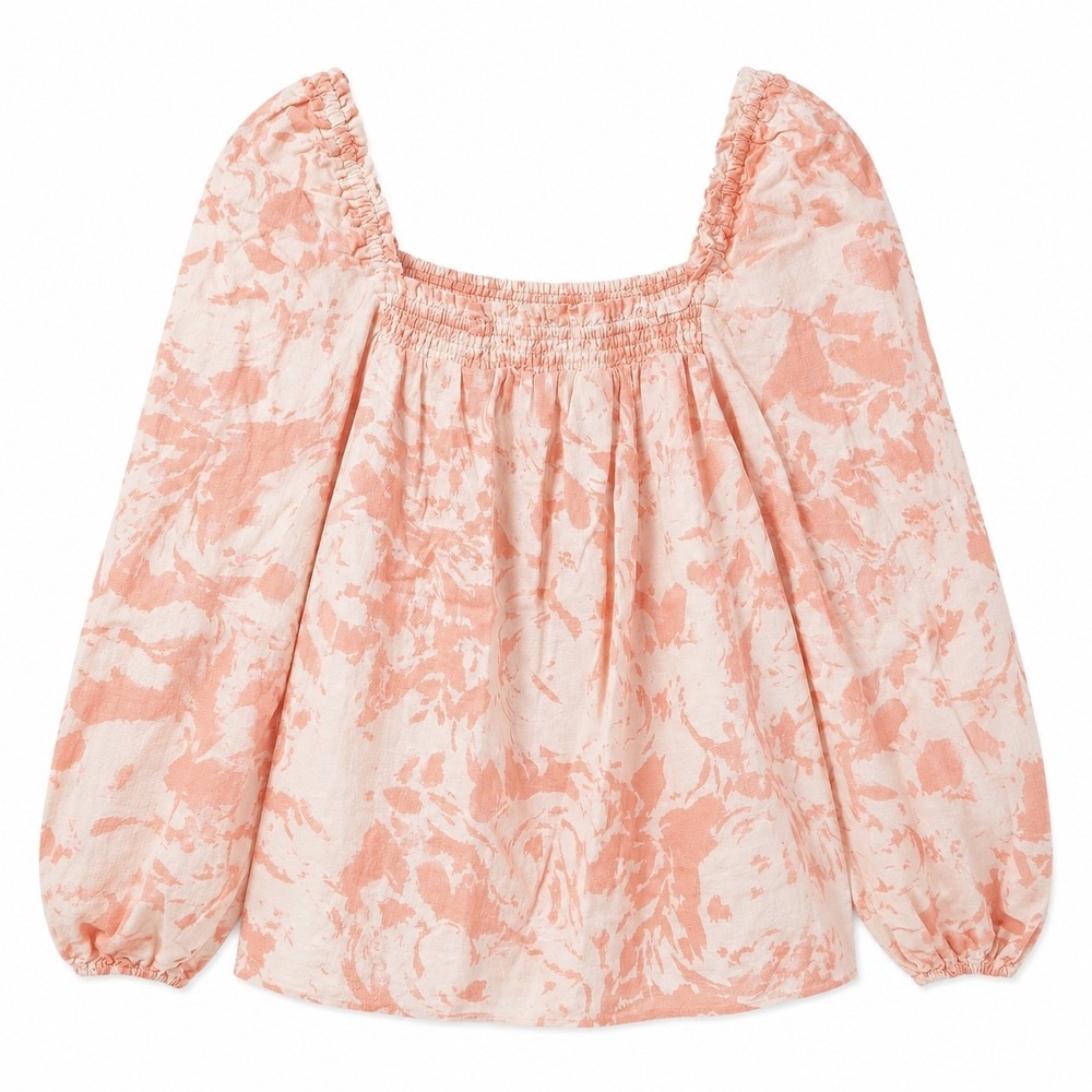INC International Concepts Linen Blend Off Shoulder Puff Sleeve Top Sz M Pink
